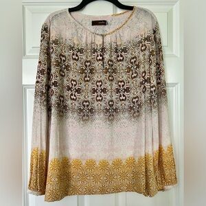 crosby. Pink and Mustard Printed Long-Sleeve Blouse